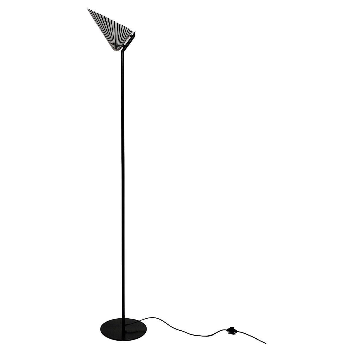 Modern Vintage Black White Glass Metal Floor Lamp Uplighter Italy, 1980s