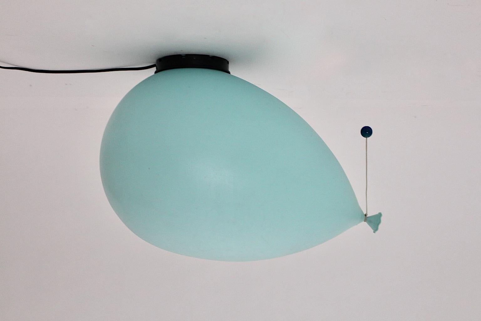 Modern Vintage Blue Balloon Flushmount Sconce Yves Christin Bilumen, Italy 1980s For Sale 5