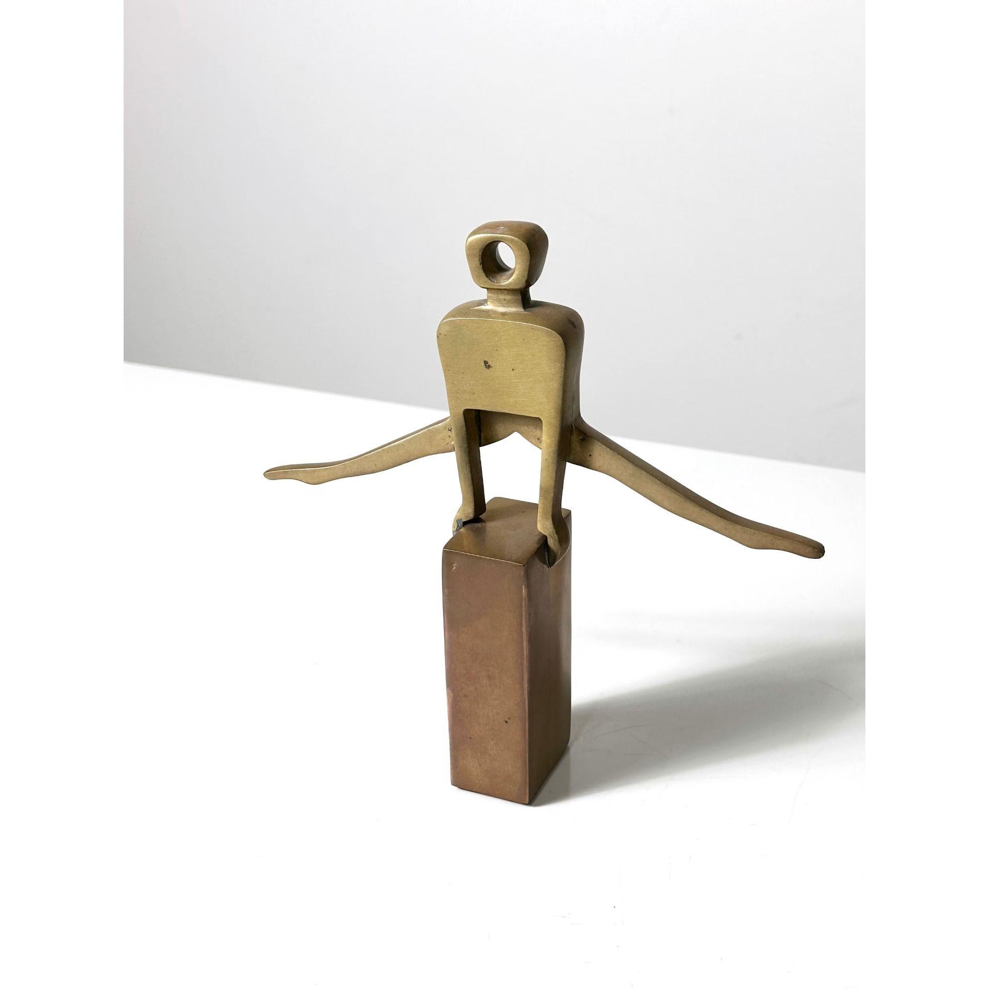 Modern Vintage Brass Abstract Sculpture of Gymnast by Dolbi Cashier, circa 1980s In Good Condition For Sale In Troy, MI