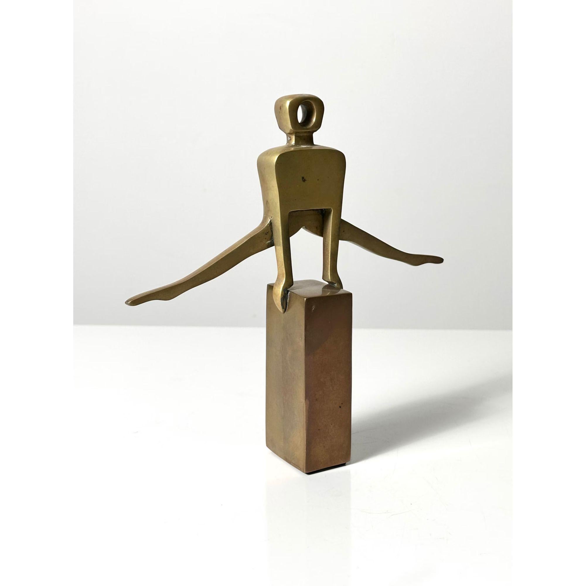20th Century Modern Vintage Brass Abstract Sculpture of Gymnast by Dolbi Cashier, circa 1980s For Sale