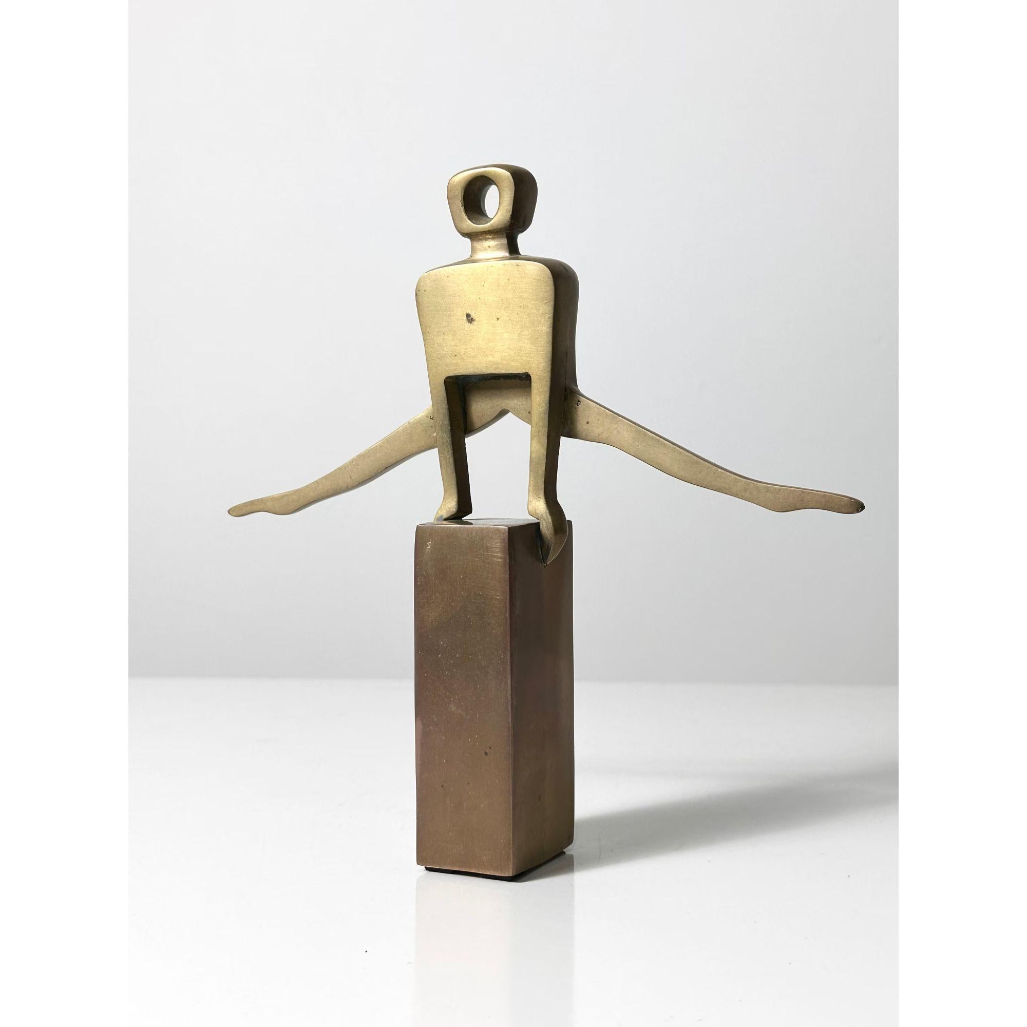 Modern Vintage Brass Abstract Sculpture of Gymnast by Dolbi Cashier, circa 1980s For Sale 1