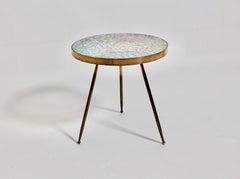 Modern Vintage Brass Pastel Colors Mosaic Side Table 1990 Italy