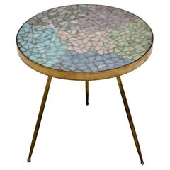 Modern Retro Brass Pastel Colors Mosaic Side Table 1990 Italy