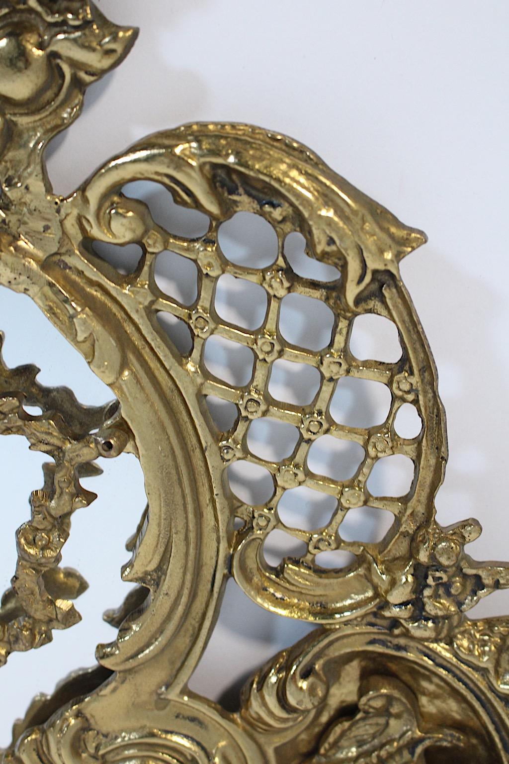 Modern Vintage Brass Wall Mirror Style Baroque Revival Italy 1970s For Sale 6