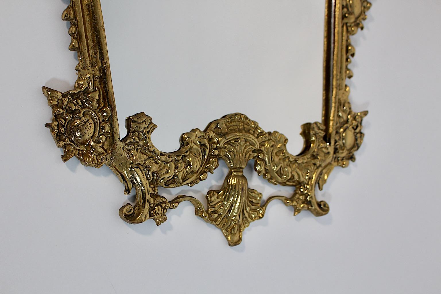 Modern Vintage Brass Wall Mirror Style Baroque Revival Italy 1970s For Sale 8