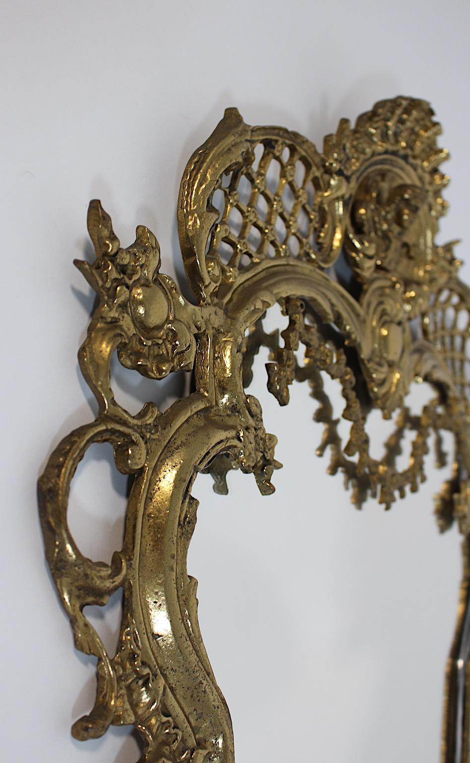 Modern Vintage Brass Wall Mirror Style Baroque Revival Italy 1970s For Sale 9