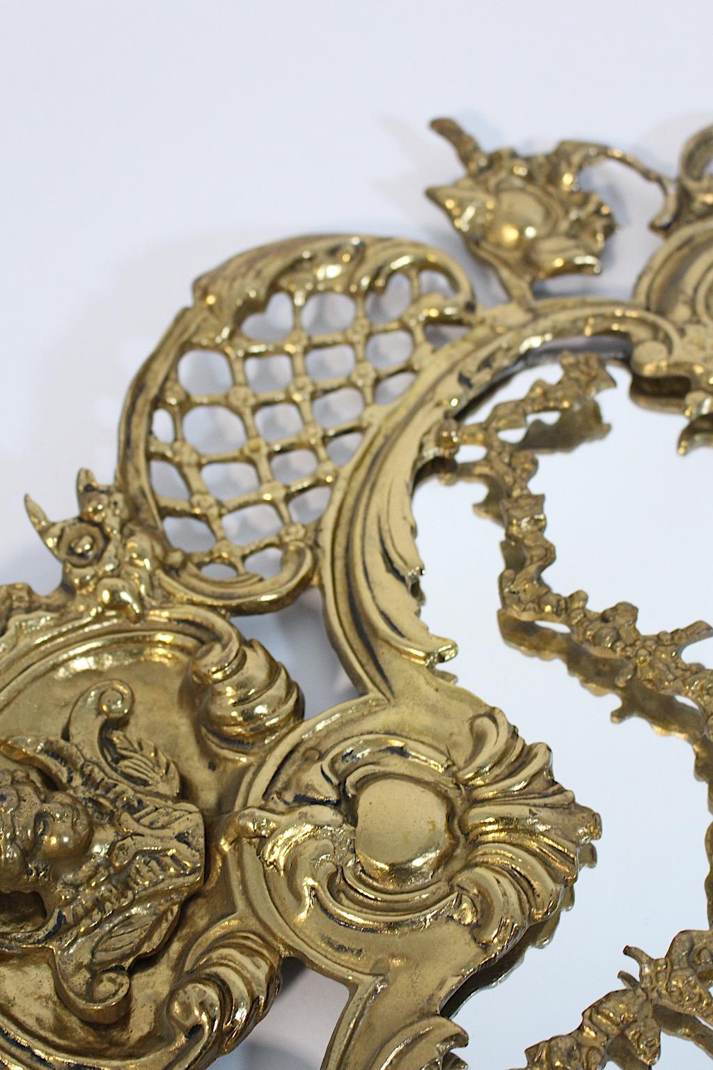 Modern Vintage Brass Wall Mirror Style Baroque Revival Italy 1970s For Sale 10