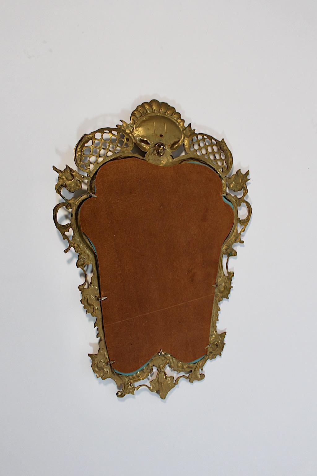 Modern Vintage Brass Wall Mirror Style Baroque Revival Italy 1970s For Sale 11