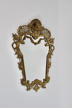 Modern Vintage Brass Wall Mirror Style Baroque Revival Italy 1970s