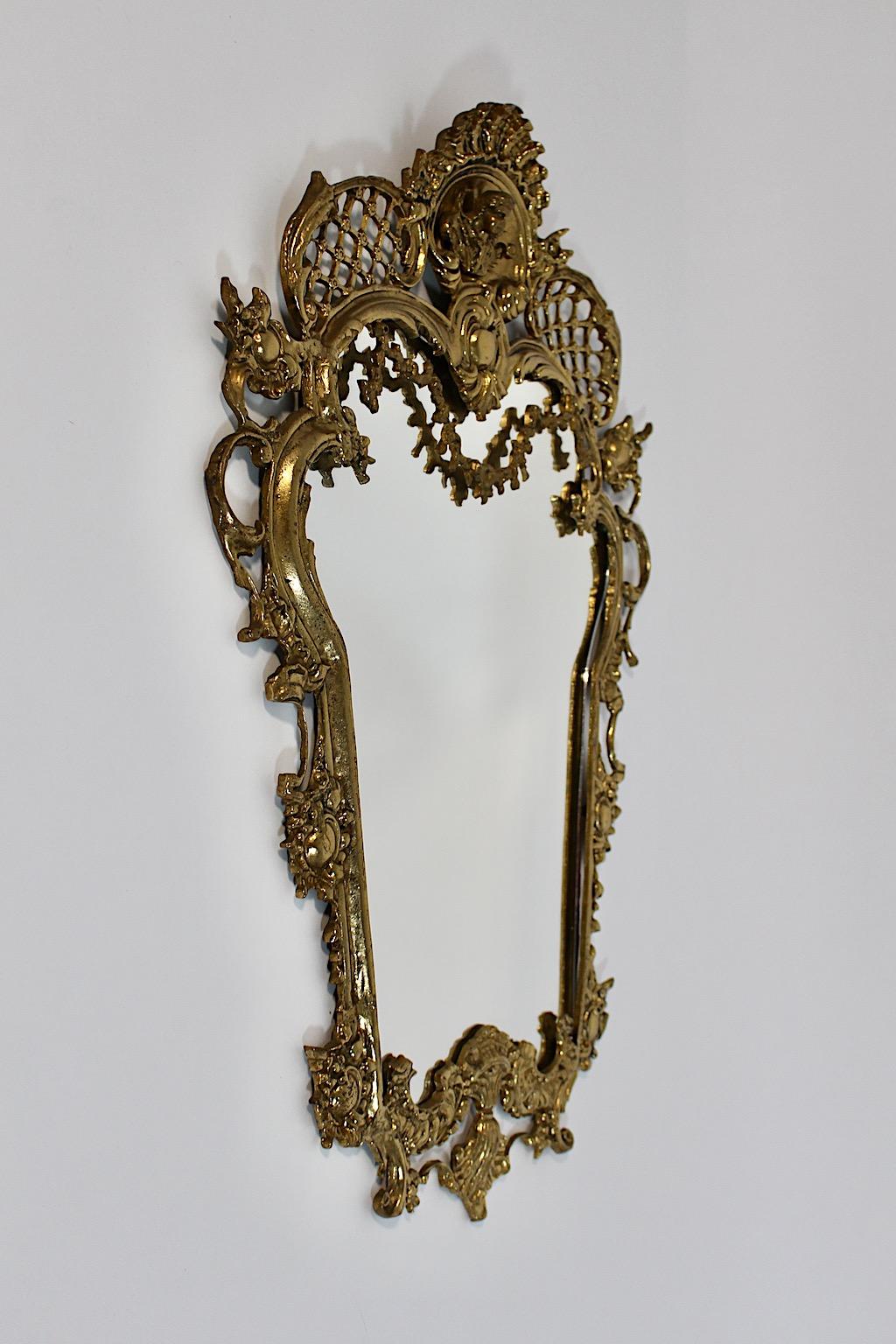 Italian Modern Vintage Brass Wall Mirror Style Baroque Revival Italy 1970s For Sale