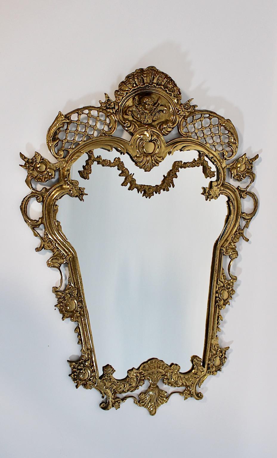 20th Century Modern Vintage Brass Wall Mirror Style Baroque Revival Italy 1970s For Sale