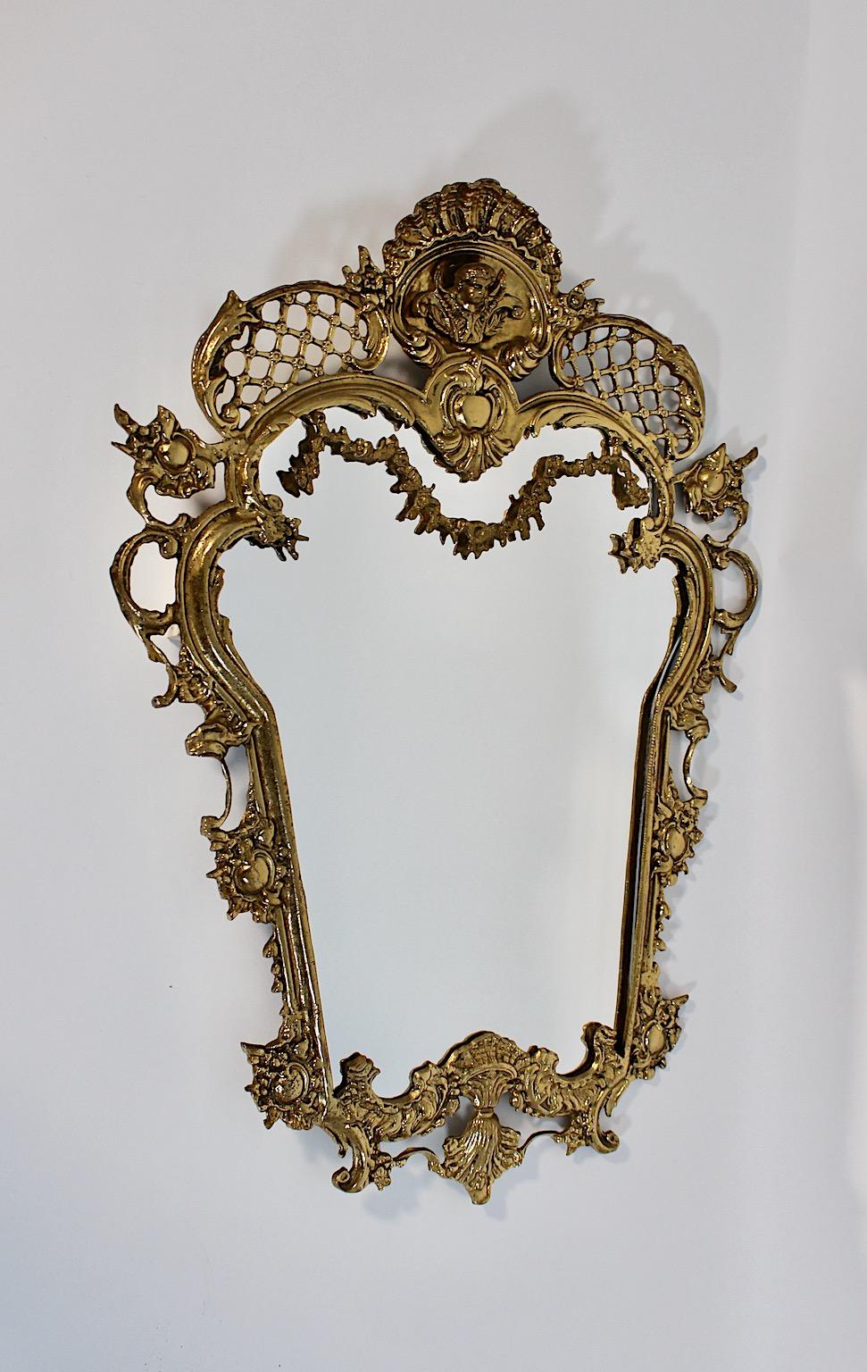 Modern Vintage Brass Wall Mirror Style Baroque Revival Italy 1970s For Sale 1