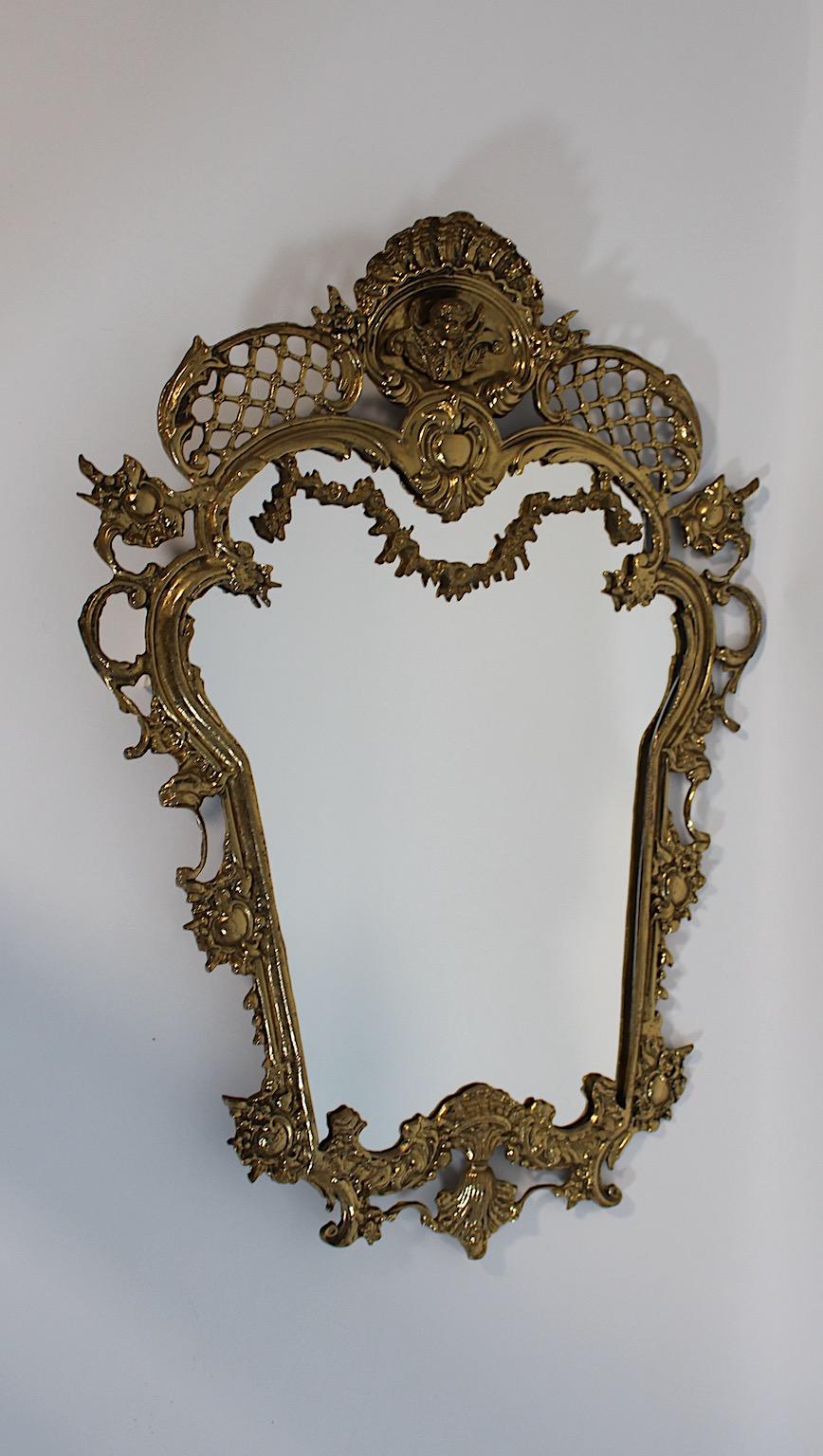 Modern Vintage Brass Wall Mirror Style Baroque Revival Italy 1970s For Sale 2