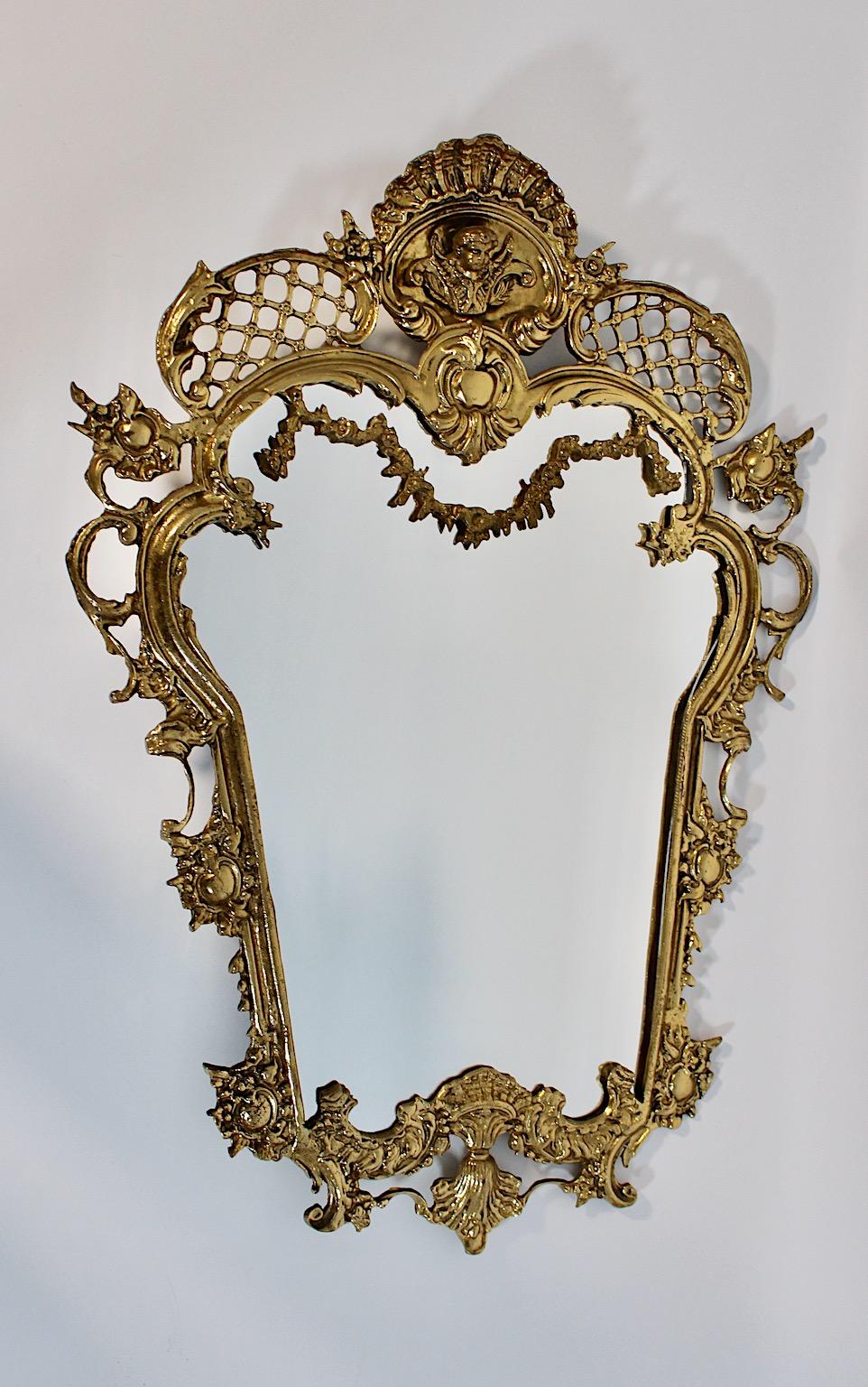 Modern Vintage Brass Wall Mirror Style Baroque Revival Italy 1970s For Sale 3