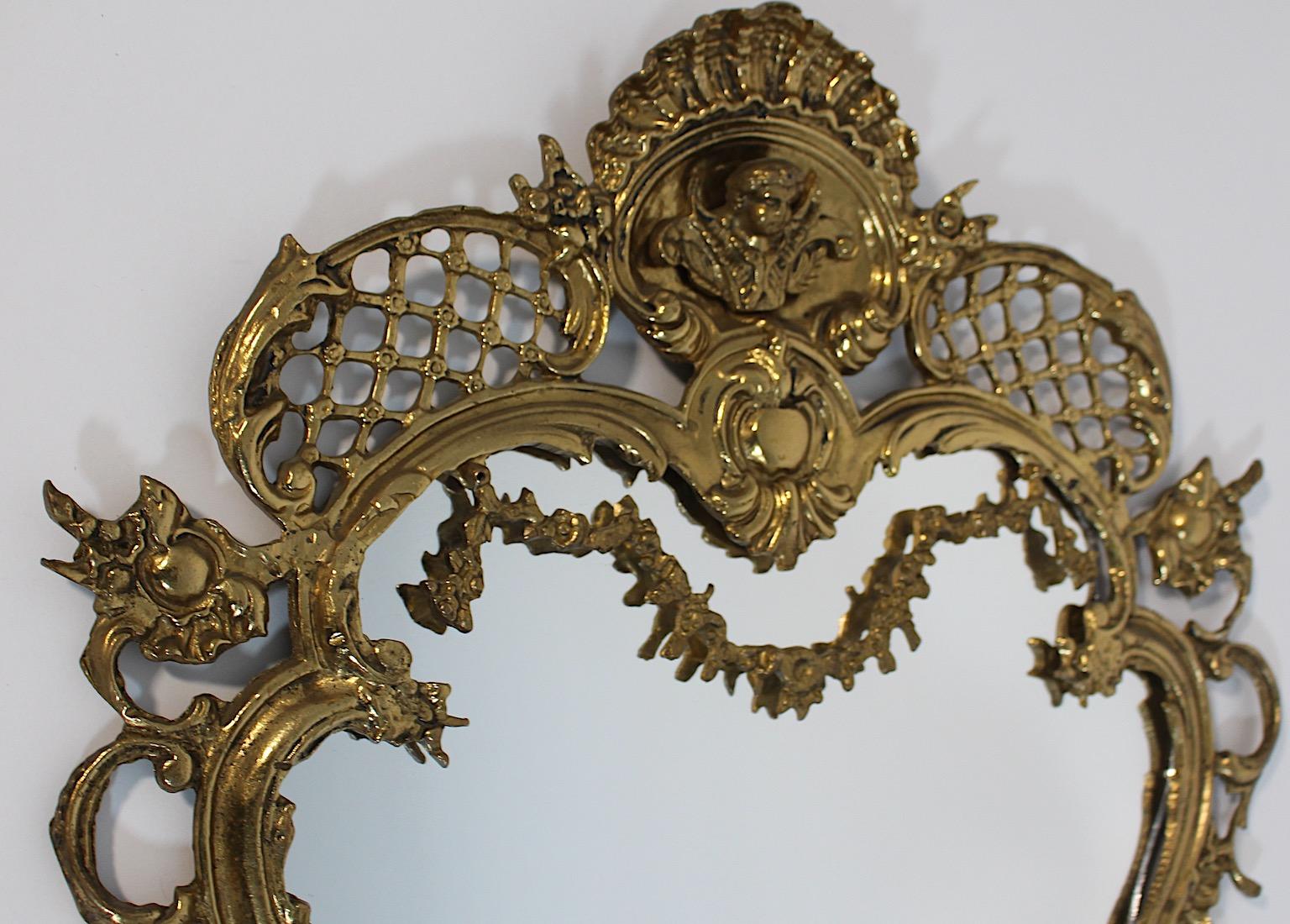 Modern Vintage Brass Wall Mirror Style Baroque Revival Italy 1970s For Sale 4