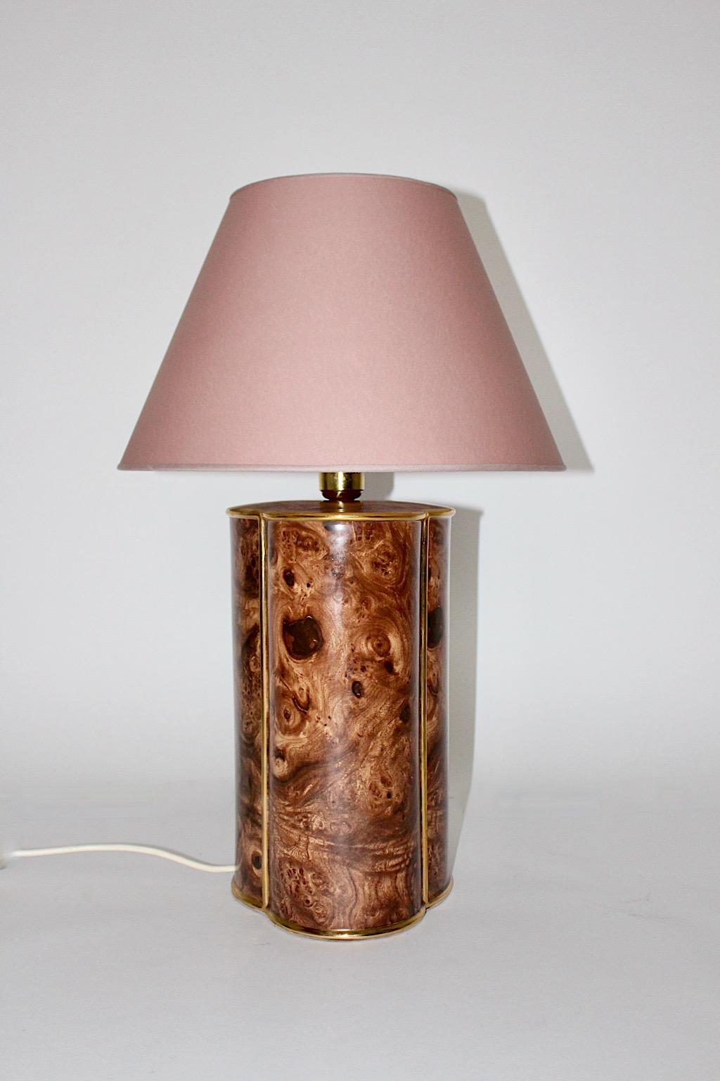Modern Vintage Brown Gold Pastel Pink Ceramic Table Lamp Italy 1990s For Sale 5