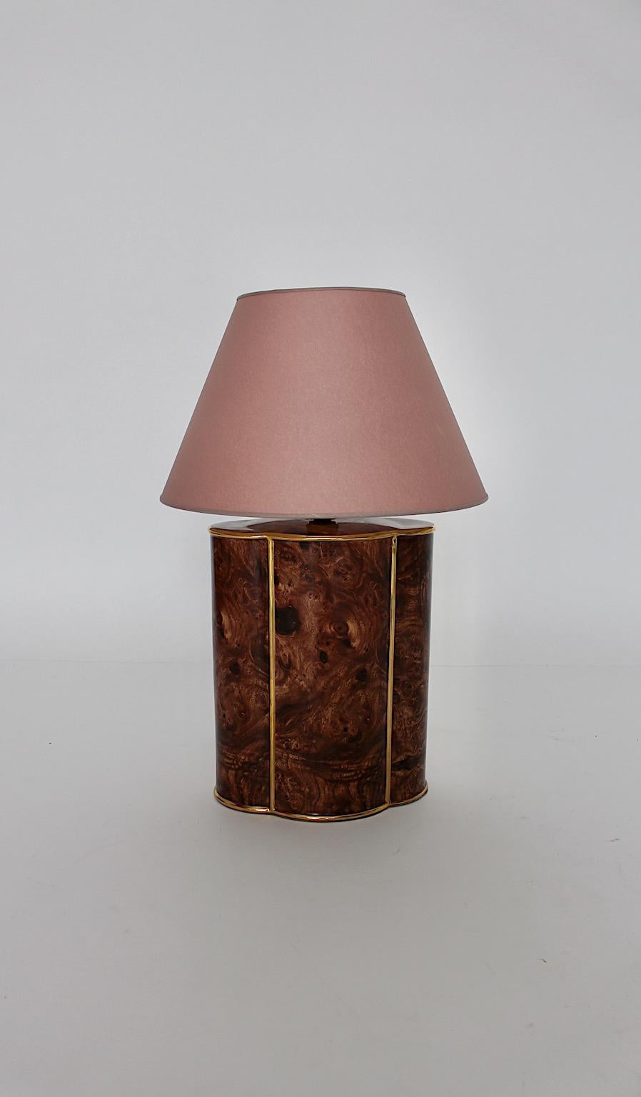 Italian Modern Vintage Brown Gold Pastel Pink Ceramic Table Lamp Italy 1990s For Sale