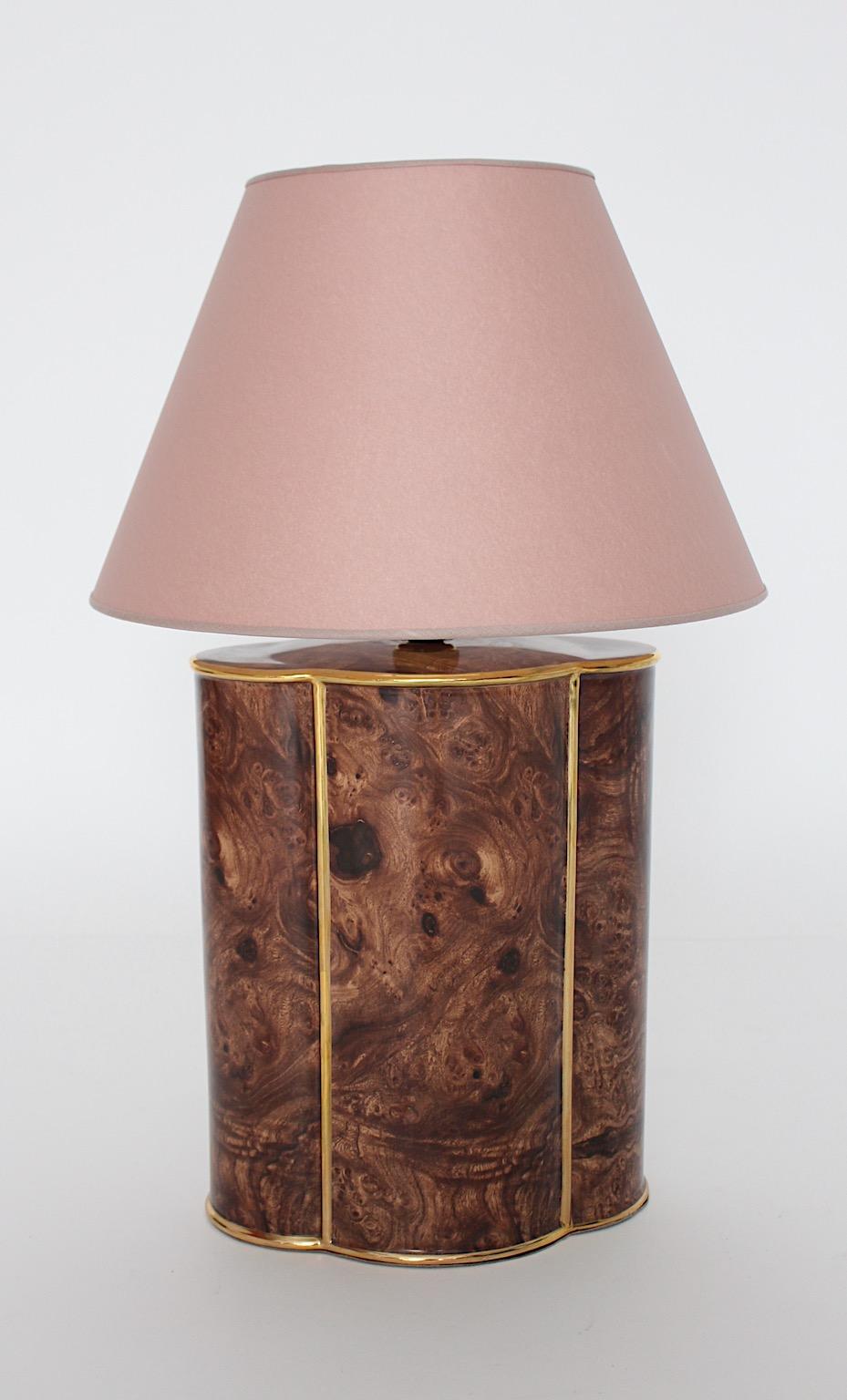 Modern Vintage Brown Gold Pastel Pink Ceramic Table Lamp Italy 1990s In Good Condition For Sale In Vienna, AT
