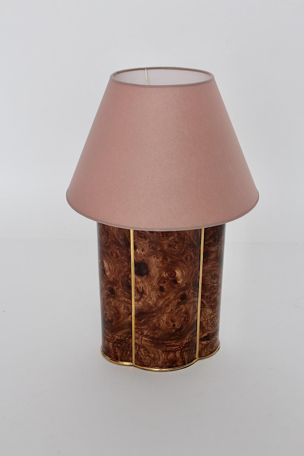 20th Century Modern Vintage Brown Gold Pastel Pink Ceramic Table Lamp Italy 1990s For Sale