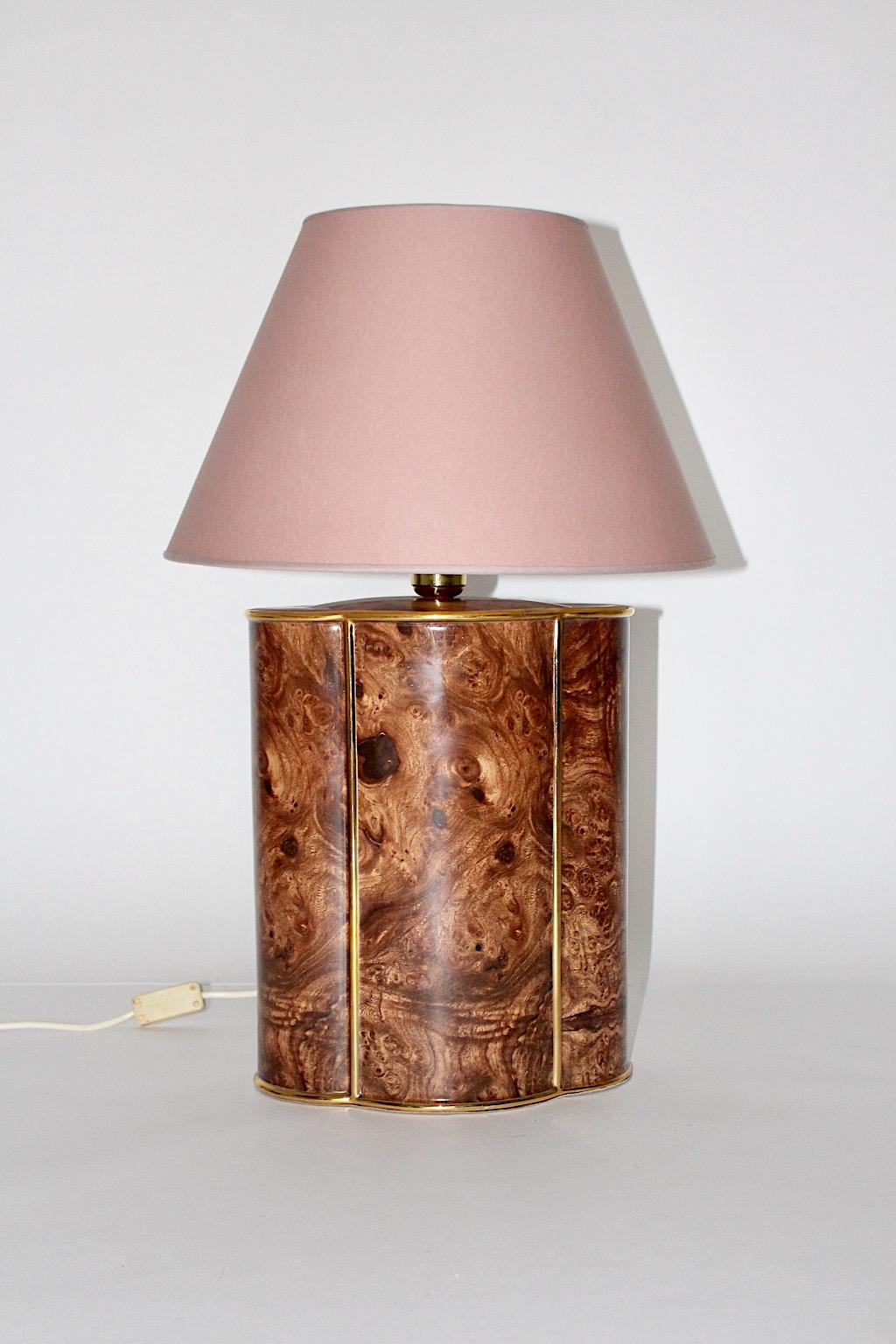 Modern Vintage Brown Gold Pastel Pink Ceramic Table Lamp Italy 1990s For Sale 4