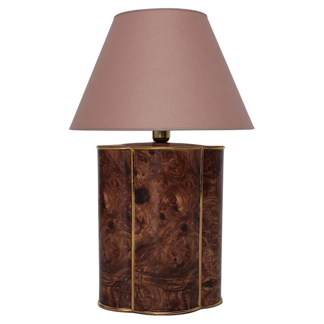 Modern Vintage Brown Gold Pastel Pink Ceramic Table Lamp Italy 1990s