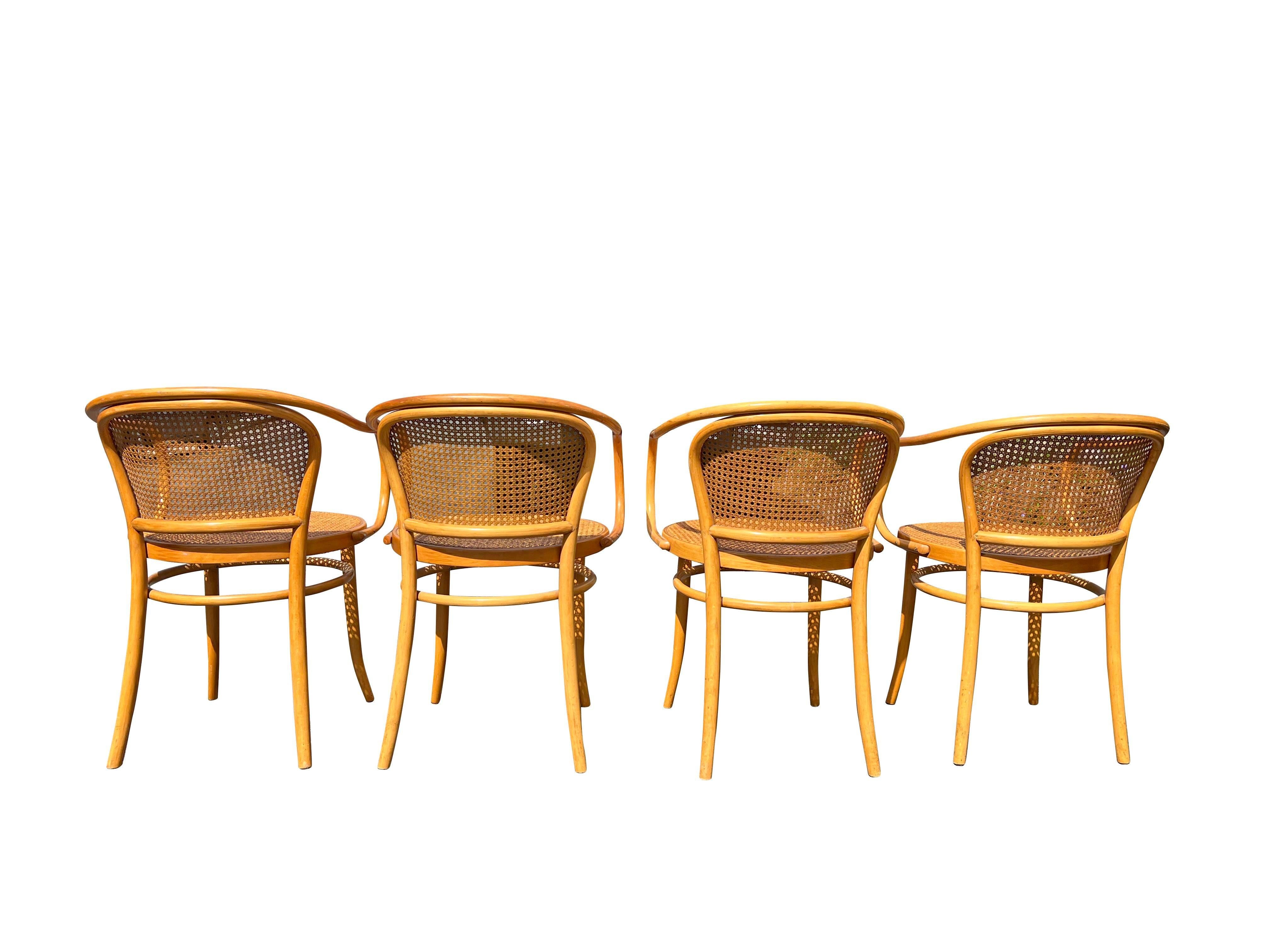 Modern Vintage Cane “Prague” Arm Chairs by Josef Hoffman for Thonet Set of 4 In Good Condition In Saddle River, NJ