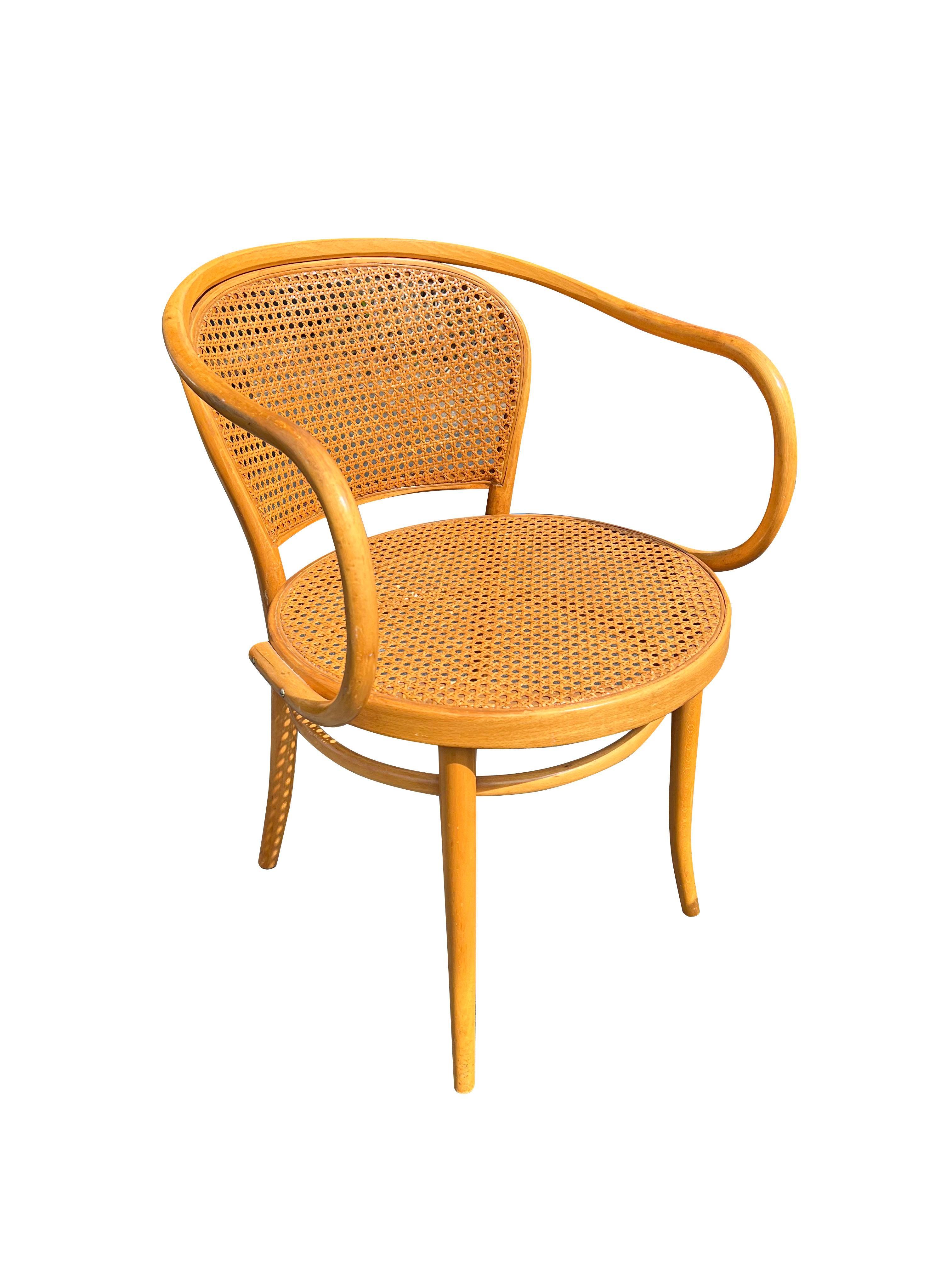 Wood Modern Vintage Cane “Prague” Arm Chairs by Josef Hoffman for Thonet Set of 4