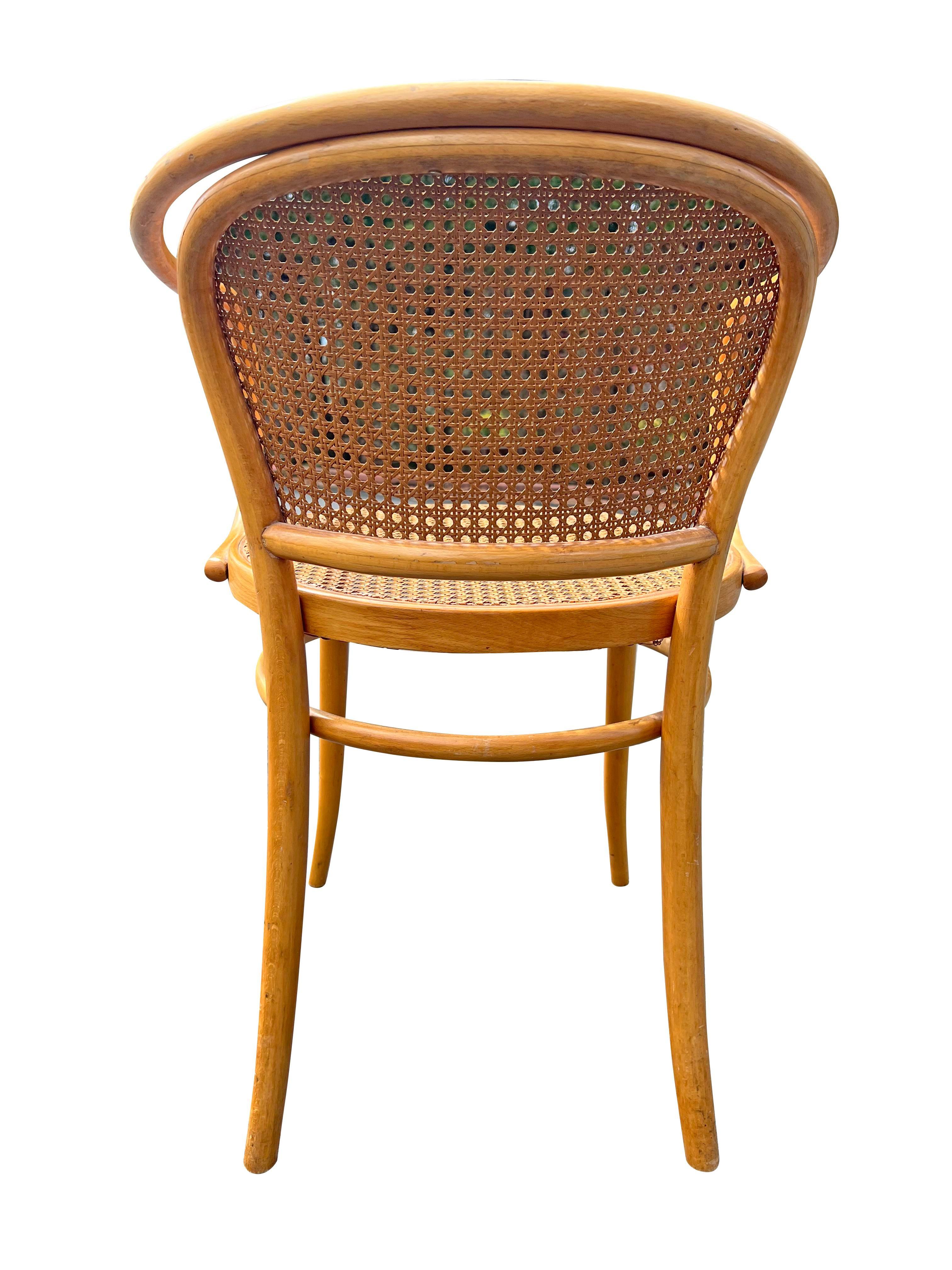 Modern Vintage Cane “Prague” Arm Chairs by Josef Hoffman for Thonet Set of 4 1