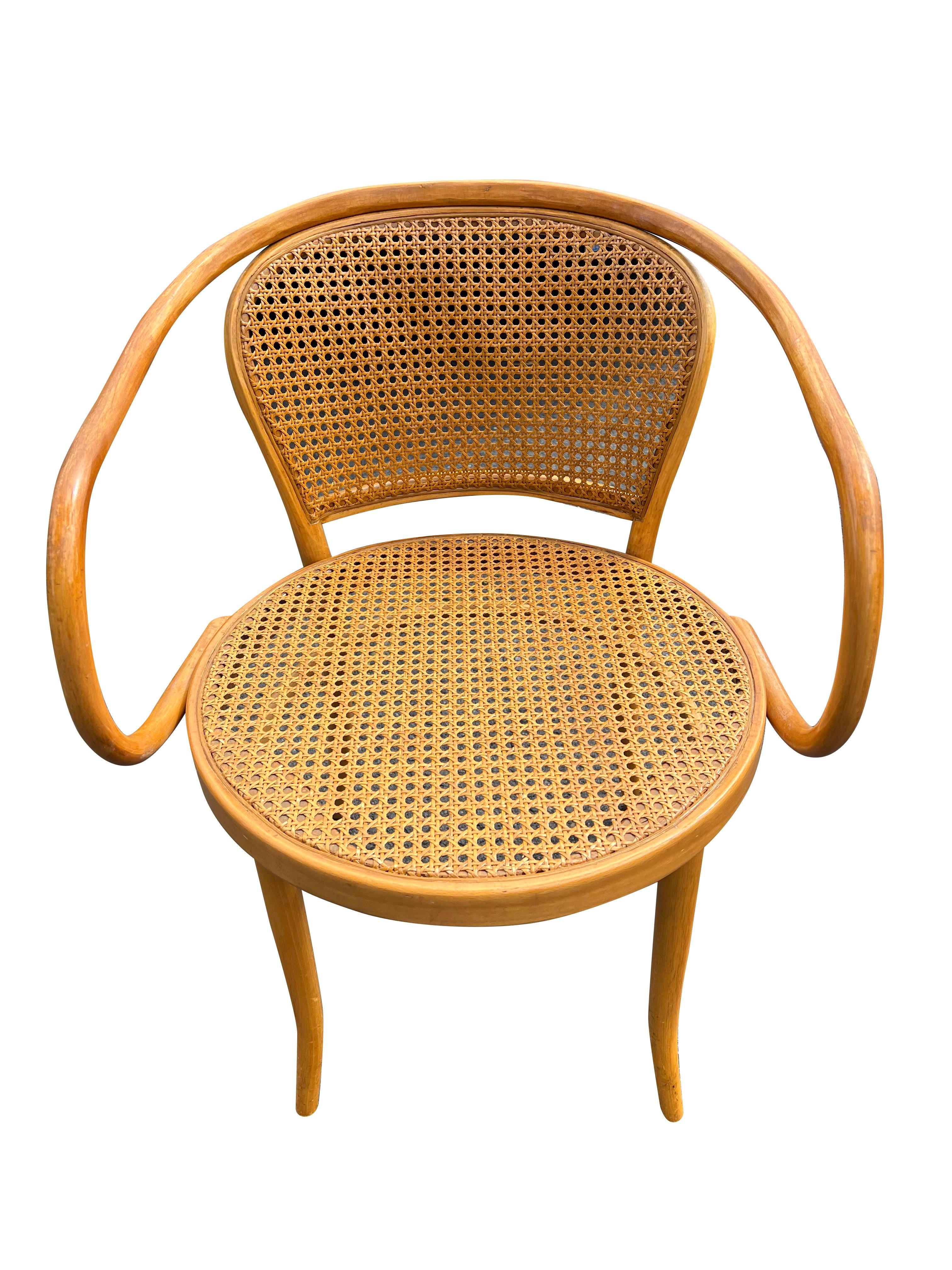 Modern Vintage Cane “Prague” Arm Chairs by Josef Hoffman for Thonet Set of 4 3