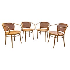 Poltrone moderne in canna vintage "Prague" di Josef Hoffman per Thonet, set di 4 pezzi