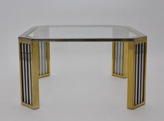 Modern Vintage Chromed Metal Brass Coffee Table Sofa Table, Italy, 1970s
