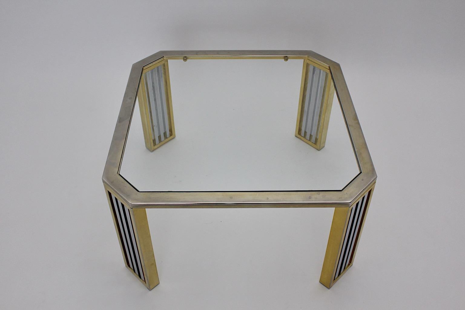 Italian Modern Vintage Chromed Metal Brass Coffee Table Sofa Table, Italy, 1970s For Sale