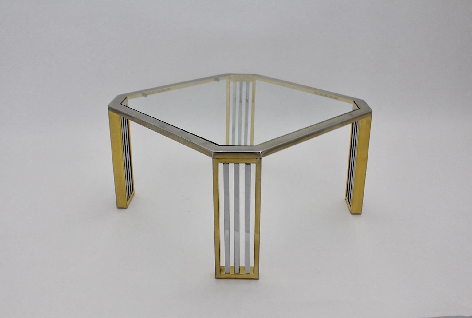 Modern Vintage Chromed Metal Brass Coffee Table Sofa Table, Italy, 1970s In Good Condition For Sale In Vienna, AT