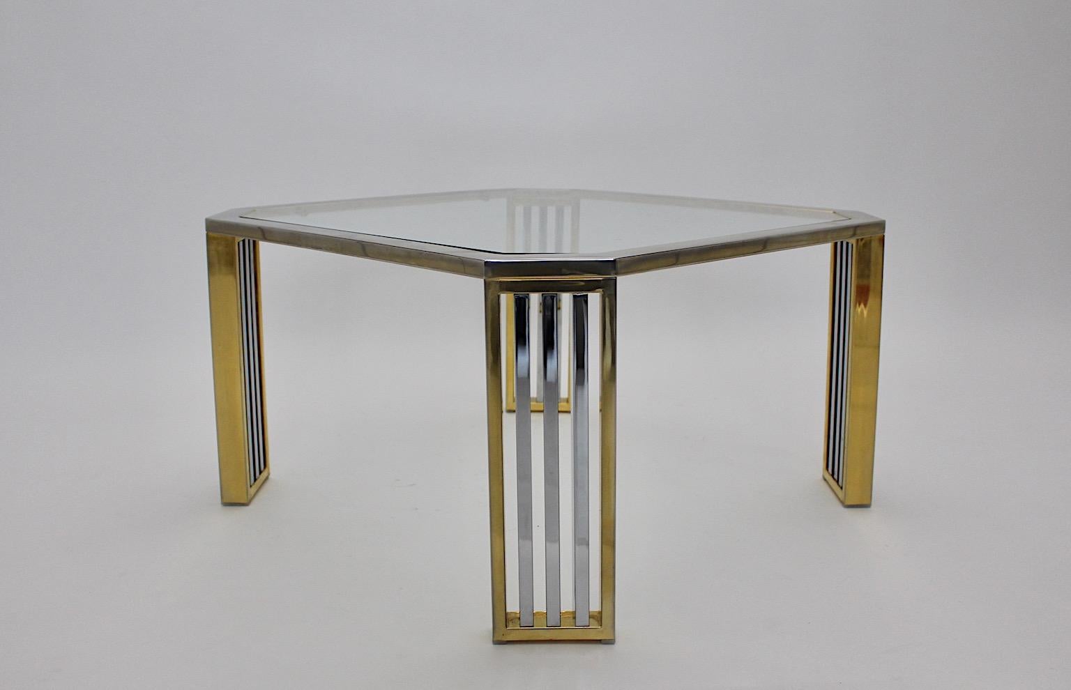Modern Vintage Chromed Metal Brass Coffee Table Sofa Table, Italy, 1970s For Sale 1