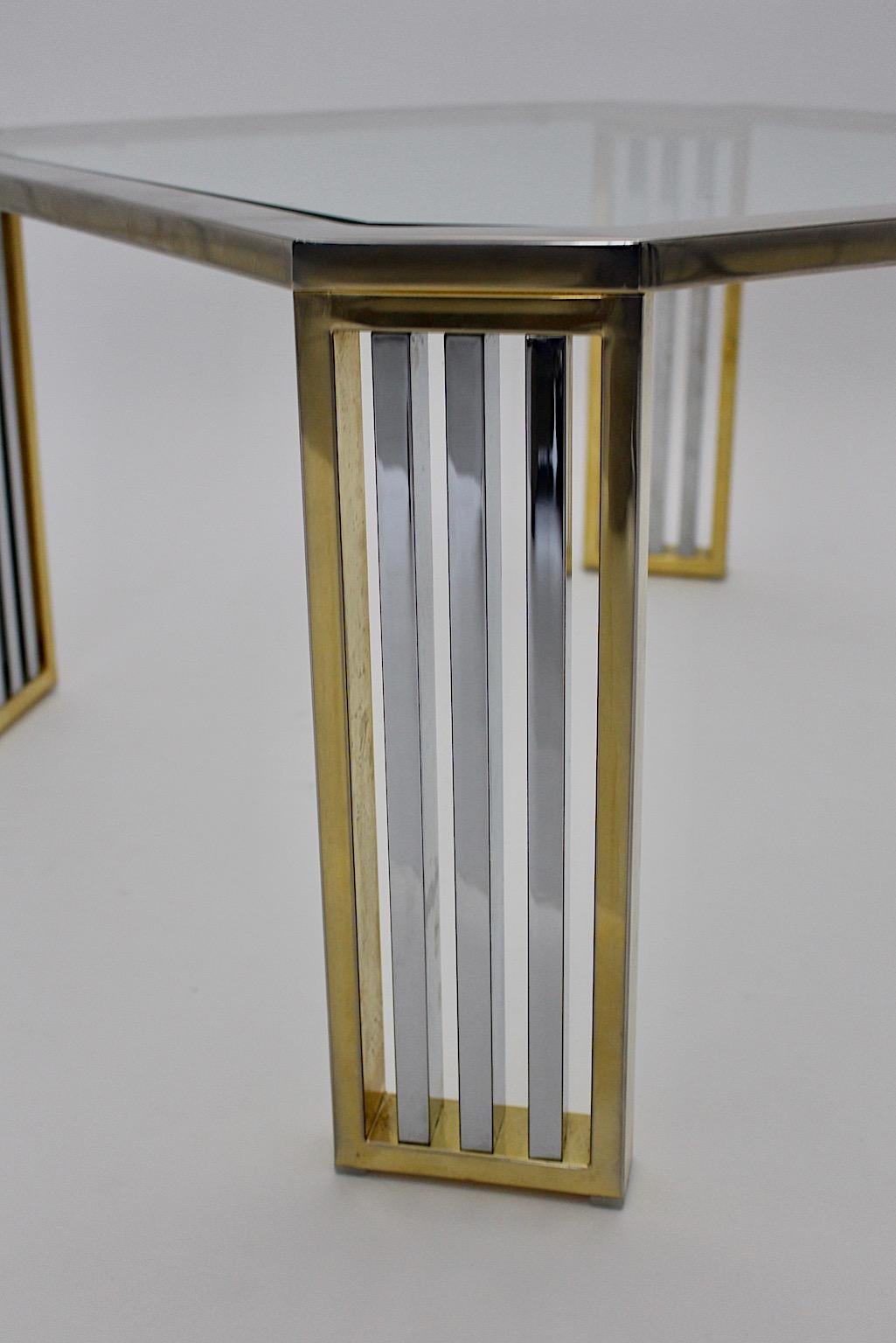 Modern Vintage Chromed Metal Brass Coffee Table Sofa Table, Italy, 1970s For Sale 2