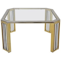 Modern Vintage Chromed Metal Brass Coffee Table Sofa Table, Italy, 1970s