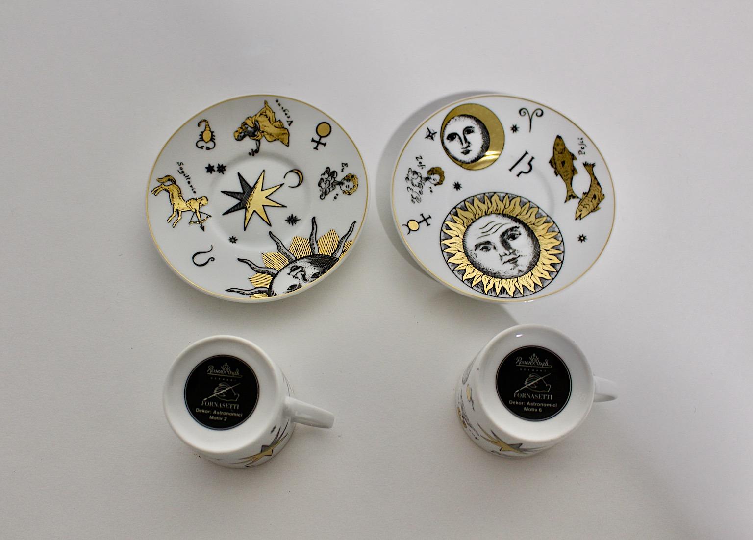 Modern Vintage Duo Set of Espresso Cups Piero Fornasetti for Rosenthal 1980s For Sale 3
