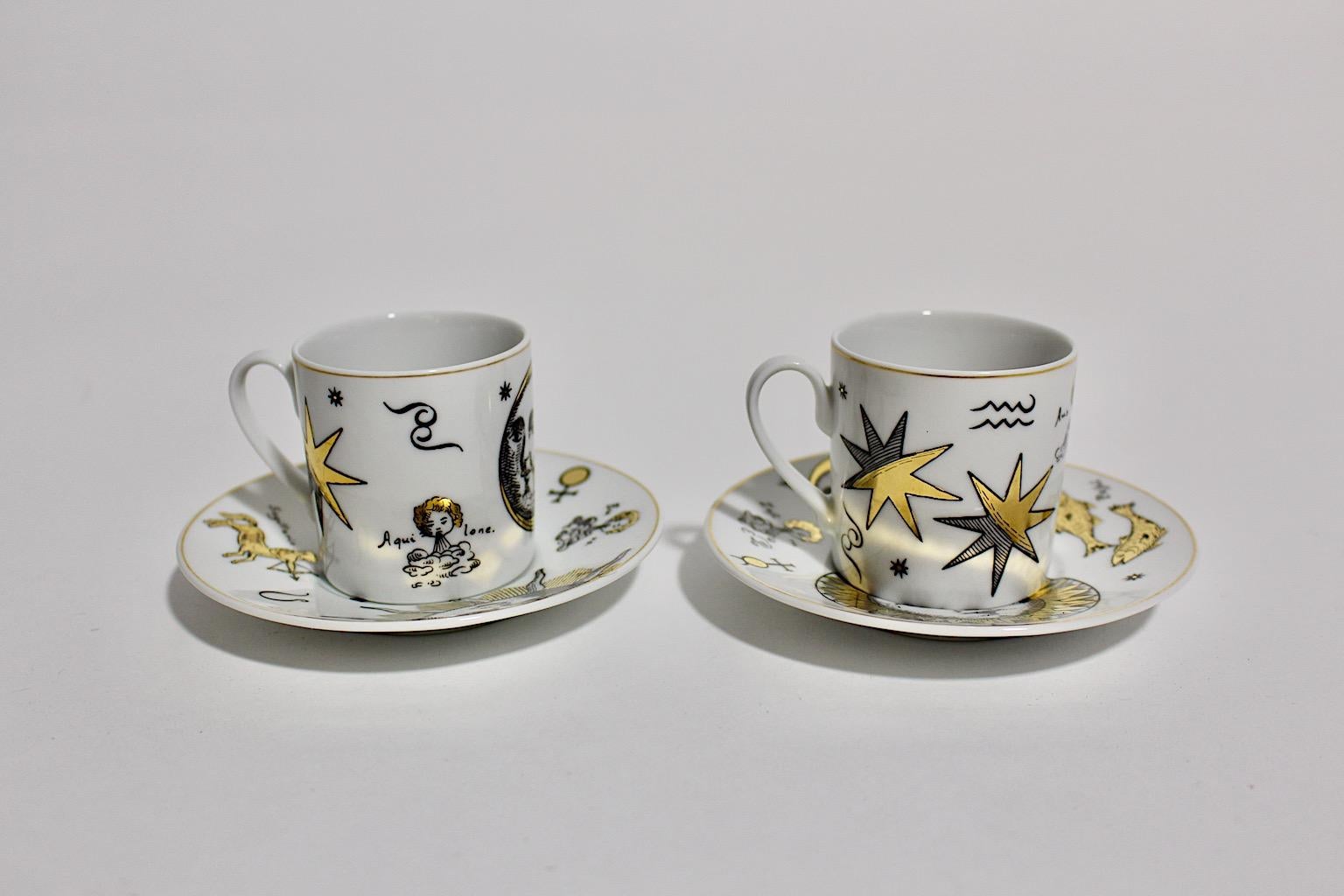 Modern Vintage Duo Set of Espresso Cups Piero Fornasetti for Rosenthal 1980s For Sale 4