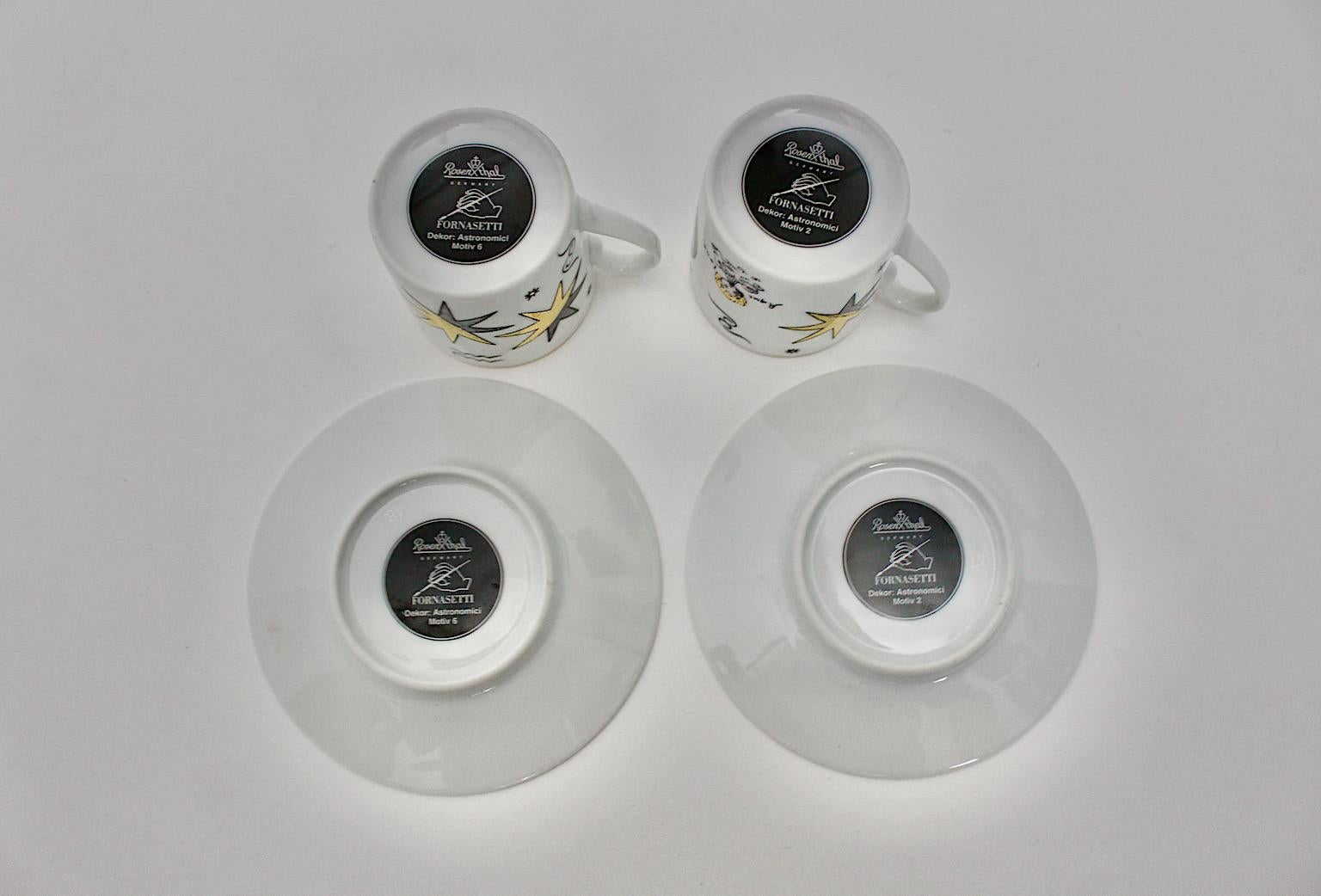 European Modern Vintage Duo Set of Espresso Cups Piero Fornasetti for Rosenthal 1980s For Sale