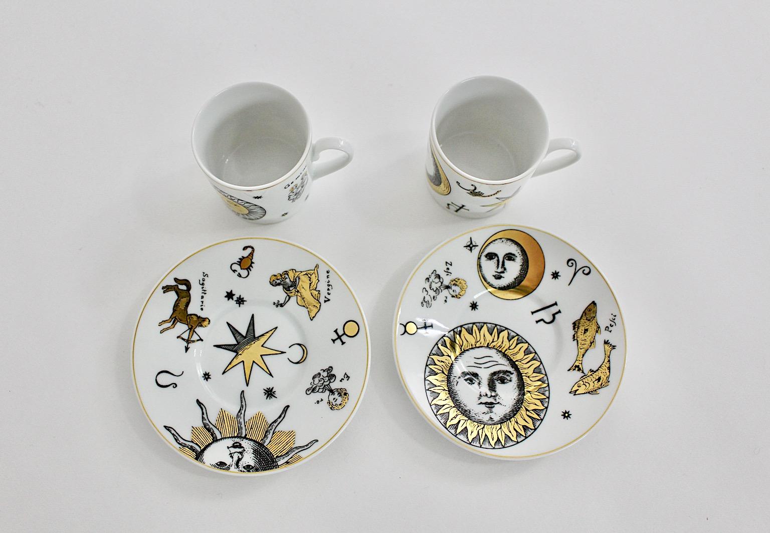 20th Century Modern Vintage Duo Set of Espresso Cups Piero Fornasetti for Rosenthal 1980s For Sale