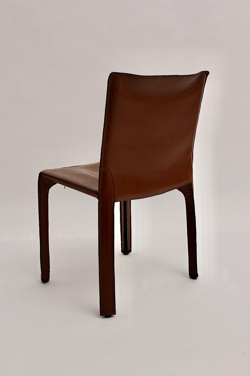 Modern Vintage Five Cognac Brown Leather CAB Dining Chairs Mario Bellini, Italy 5