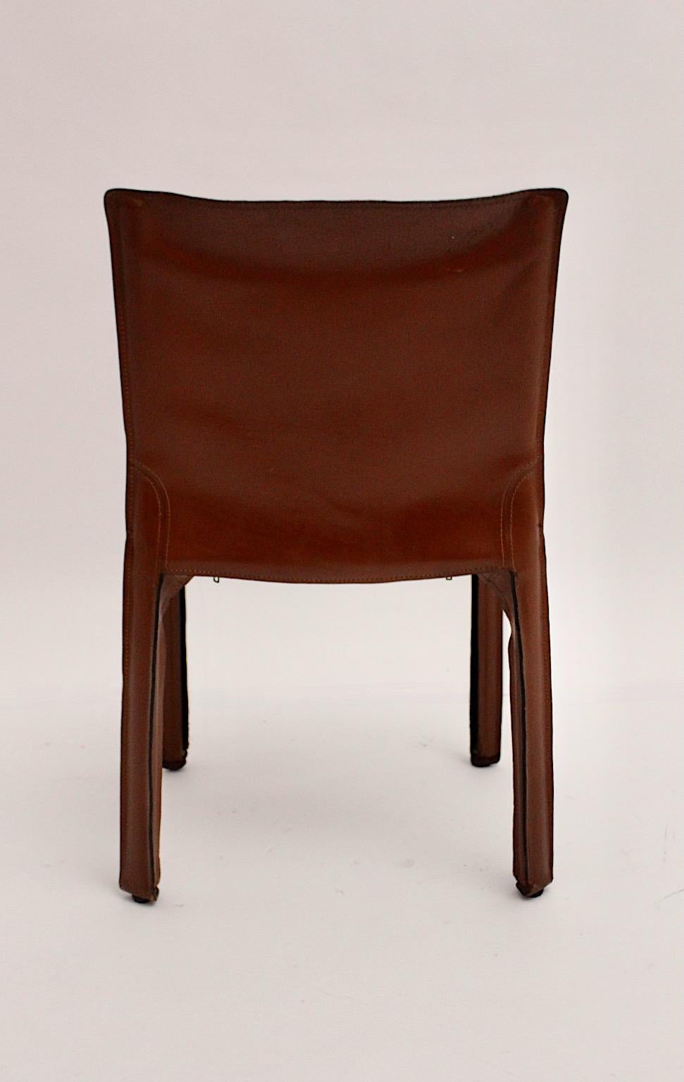 Modern Vintage Five Cognac Brown Leather CAB Dining Chairs Mario Bellini, Italy 6