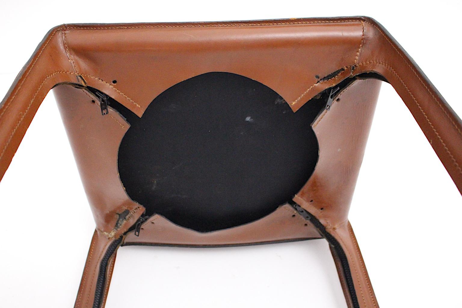Modern Vintage Five Cognac Brown Leather CAB Dining Chairs Mario Bellini, Italy 11