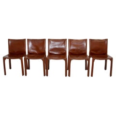 Modern Vintage Five Cognac Brown Leather CAB Dining Chairs Mario Bellini, Italy