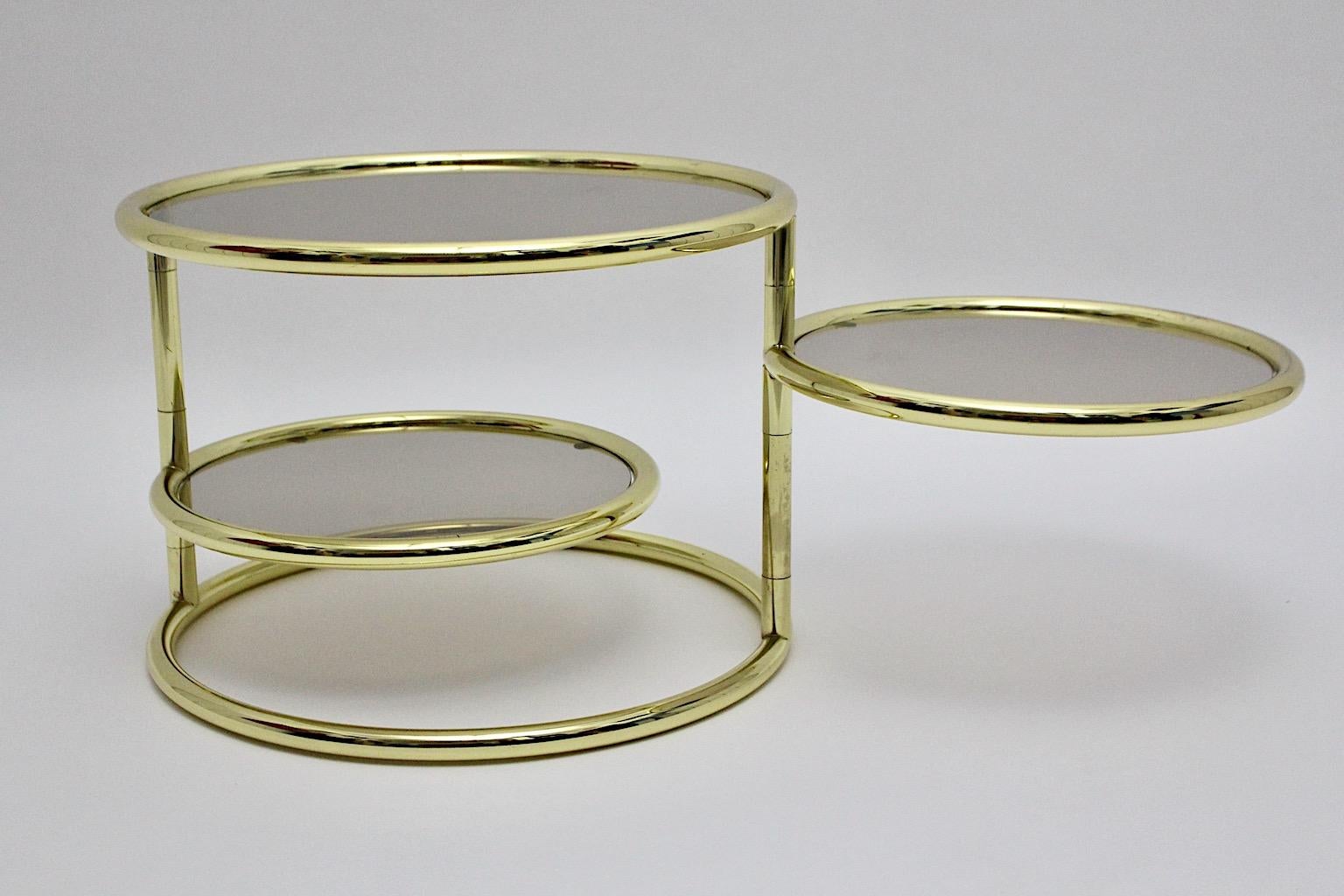 20th Century Modern Vintage Gold Metal Coffee Table Side Table with Smoked Glass 1970s Italy For Sale