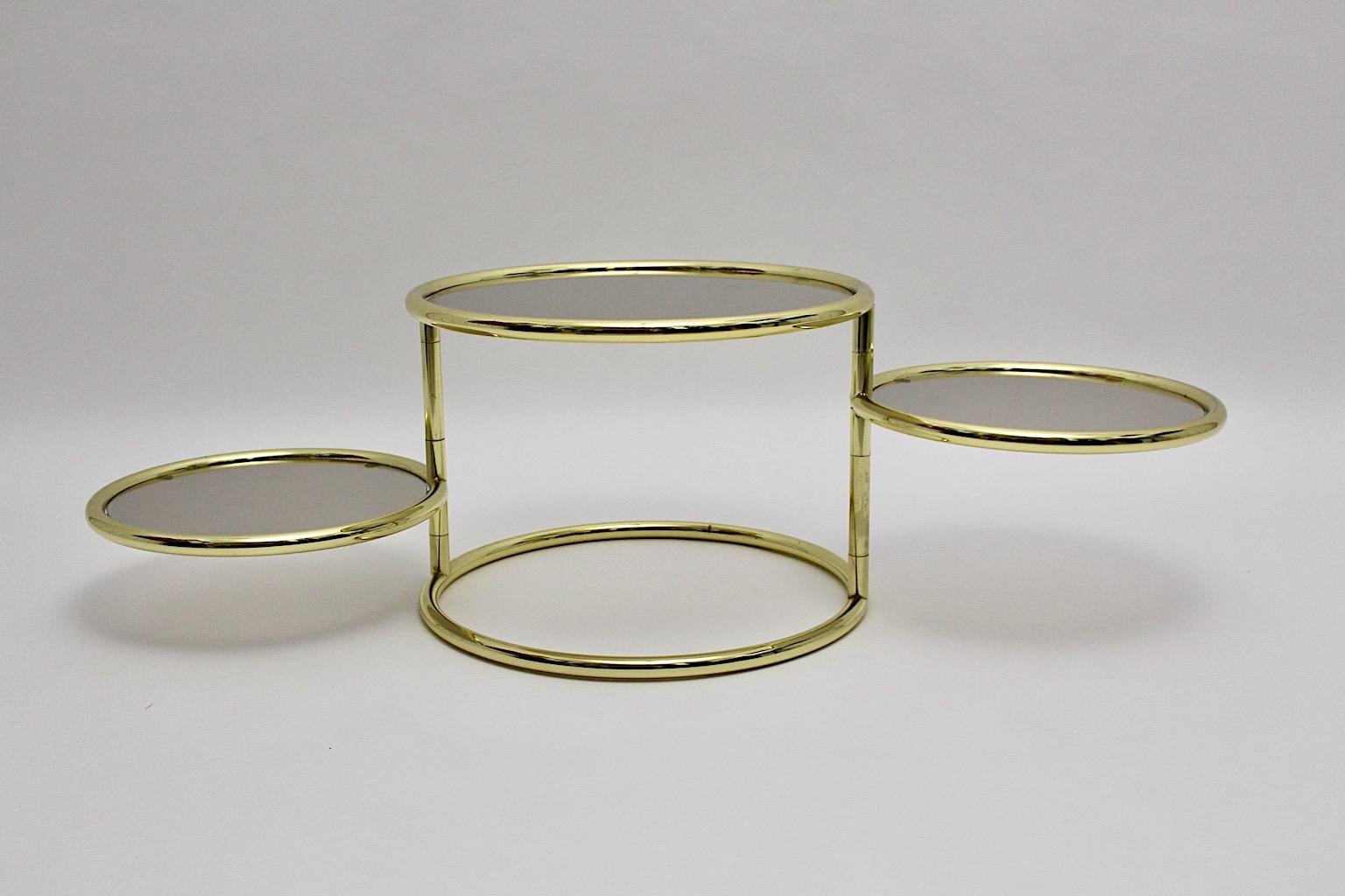 Modern Vintage Gold Metal Coffee Table Side Table with Smoked Glass 1970s Italy For Sale 1