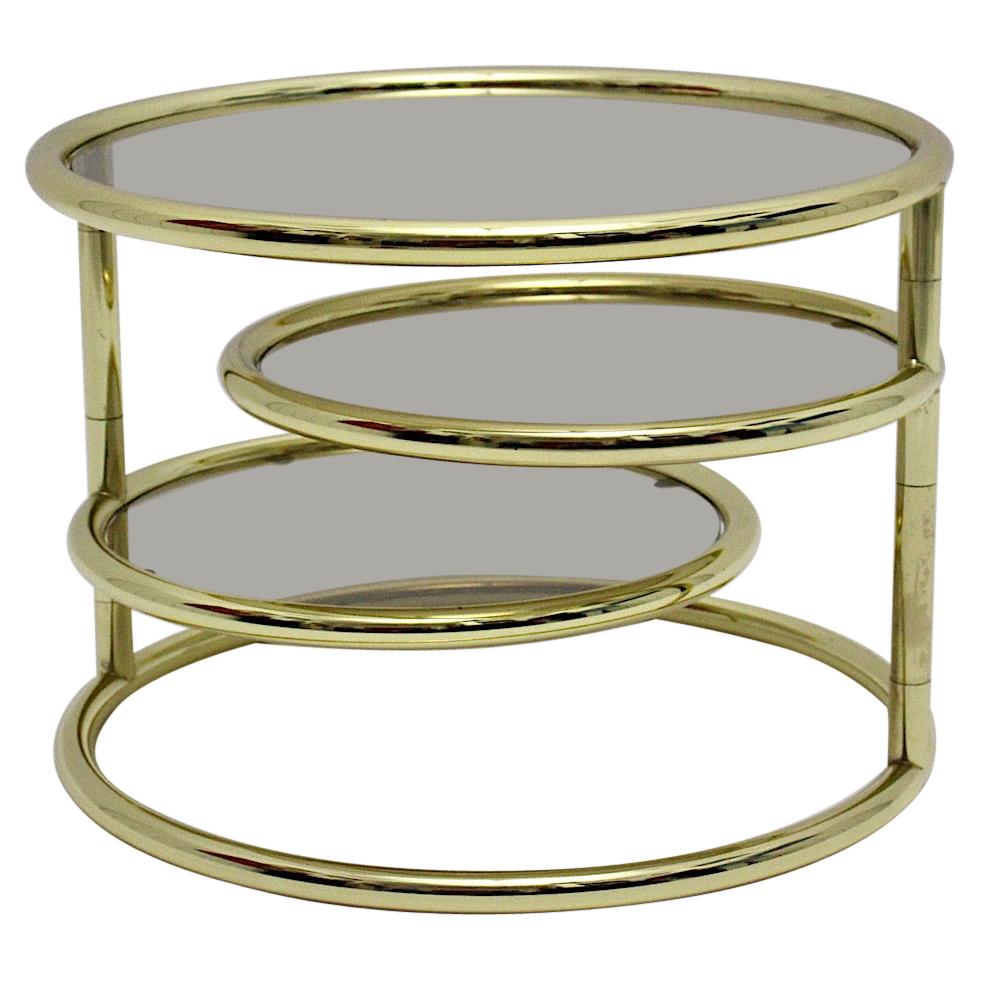 Modern Vintage Gold Metal Coffee Table Side Table with Smoked Glass 1970s Italy