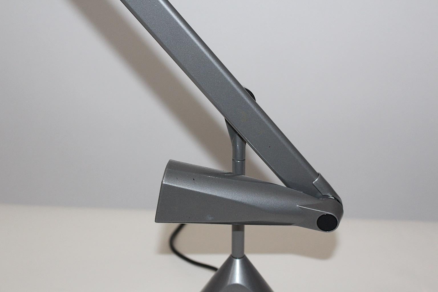 Austrian Modern Vintage Grey Aluminum Desk Lamp Zelig by Walter Monici 1980s for Lumina For Sale