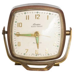 Vintage Modernism by LINDEN Brass Wind Alarm Clock Black Forest West Germany