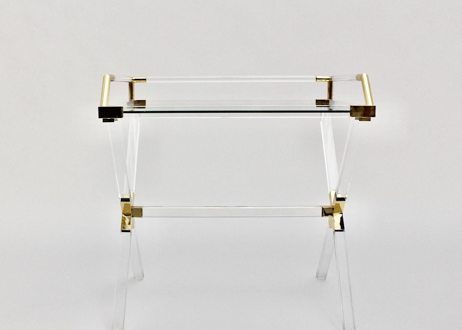 Modern Vintage Lucite Gold Charles Hollis Jones Style Table Desk 1970s Italy In Good Condition For Sale In Vienna, AT